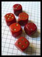 Dice : Dice - 6D - Group of 6 Red Dice With Rounded Corners Gold Pips